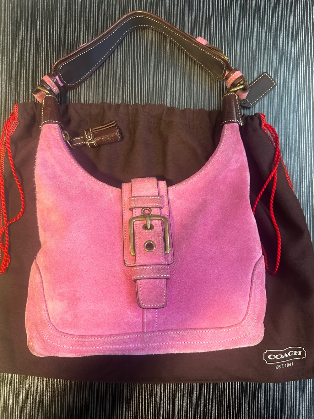 Vintage COACH Pink Hamilton Suede Flap Soho Shoulder Bag 7471 - Picture 2 of 16